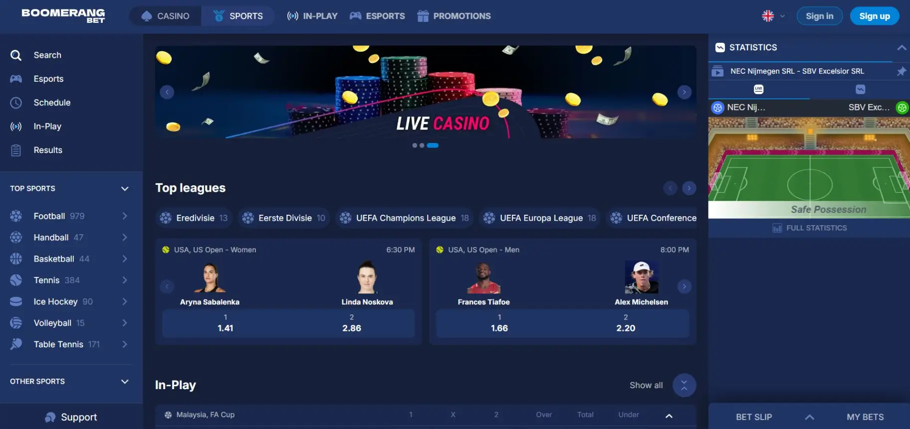 Boomerang Bet Casino Screen