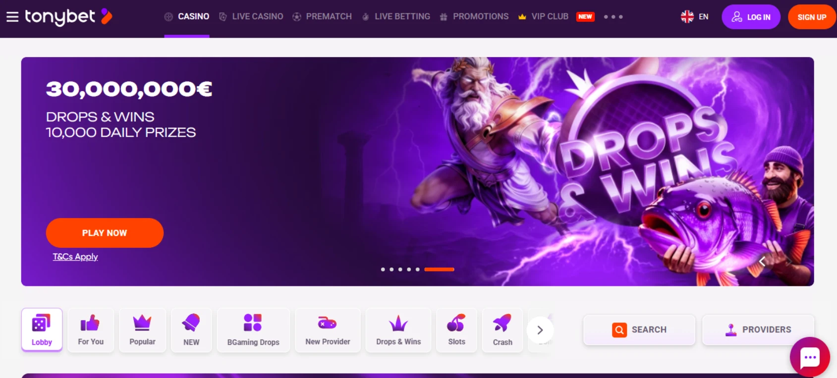 TonyBet Casino Screen