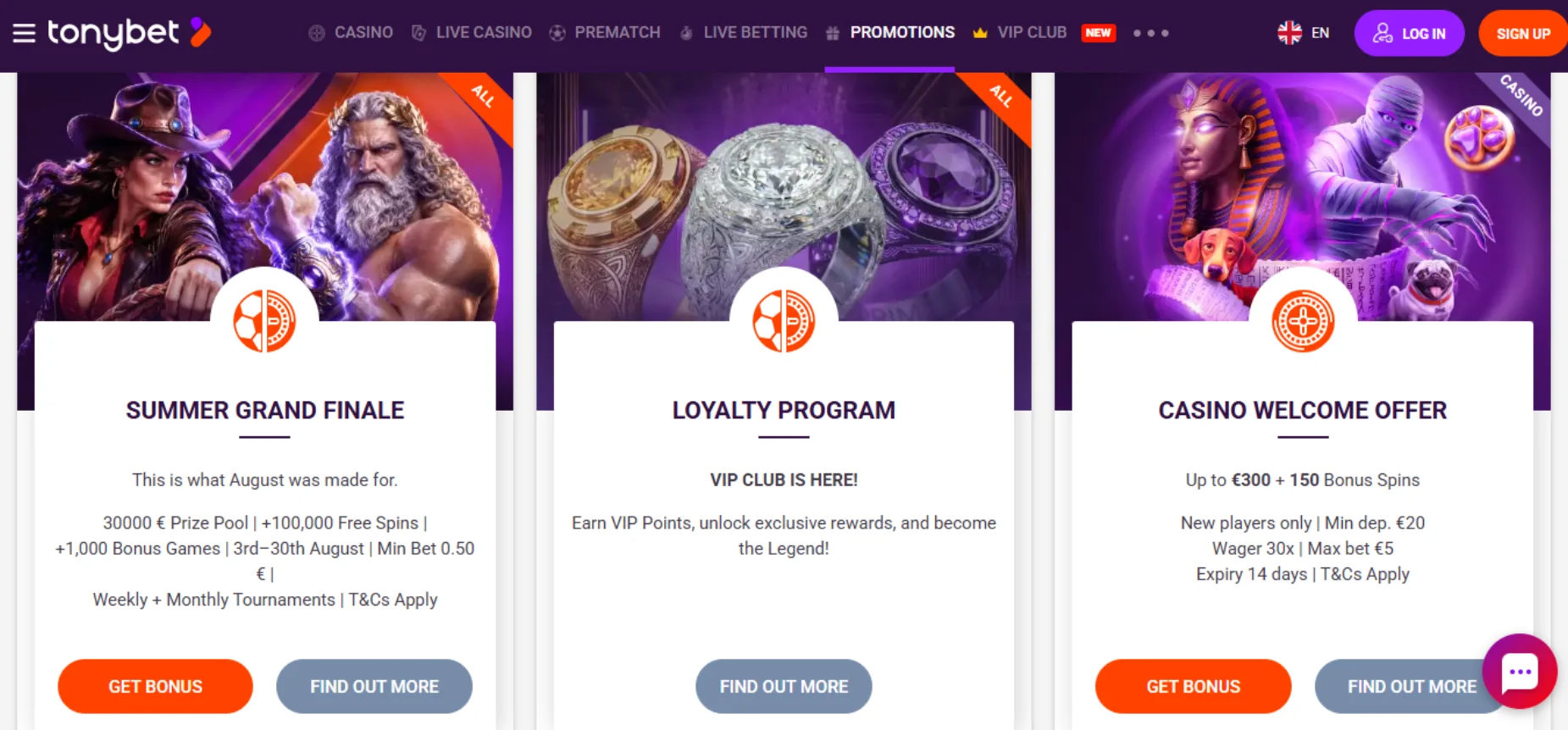TonyBet Casino Screen